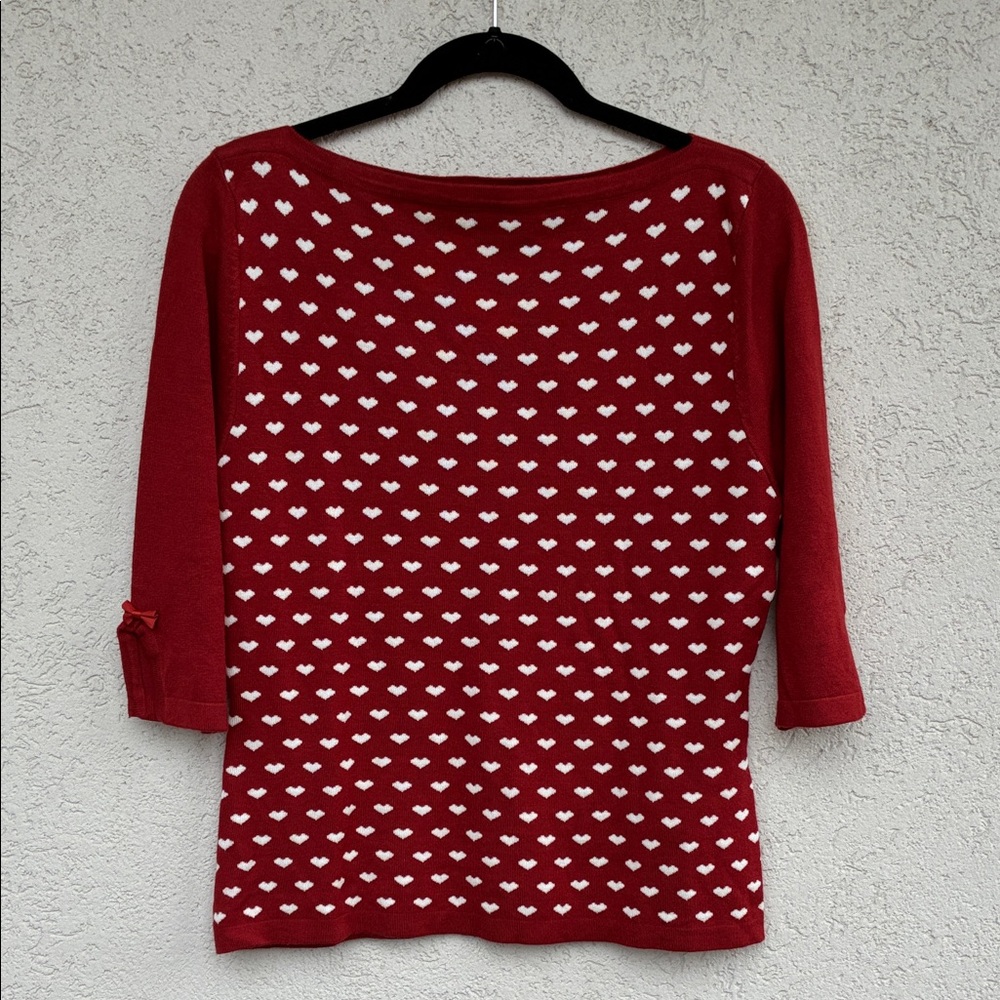 RoyalMonk Maroonish Red Heart Pattern Sweater 3/4 length sleeves with bows